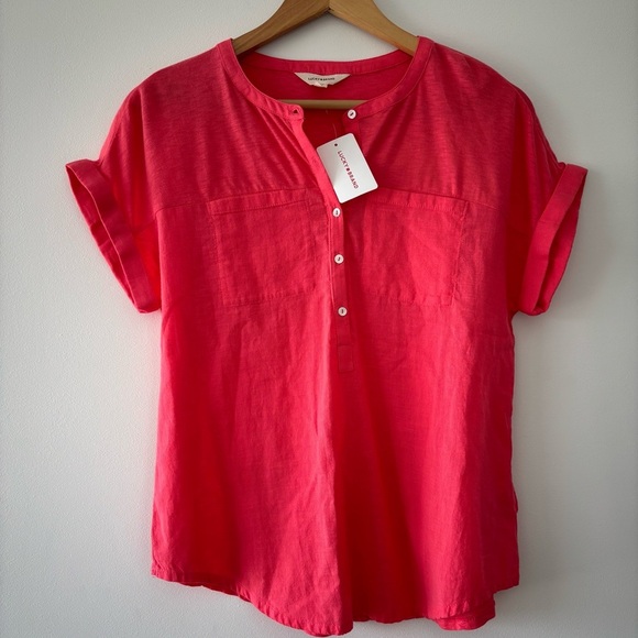 NWT Lucky Brand Mixed Media Modal Cotton Gauzy Pockets Top Pink/Chrysanthemum - Picture 4 of 9